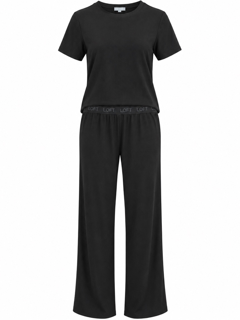 NWT LOFT Black Ribbed 2 Piece Pajama Lounge Set Pants Top XL